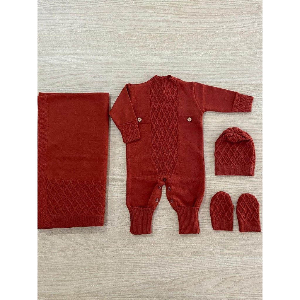 Kit Luxo Macacão Manta Luva Gorro Vira Pé Modal Saída Maternidade Récem Nascido Bebê Tricô em Oferta na Shopee