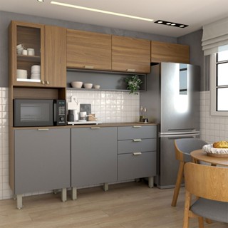 Cozinha Completa Griffin 8 Portas 2 Gavetas com Vidro - Panorama Móveis em Oferta na Shopee