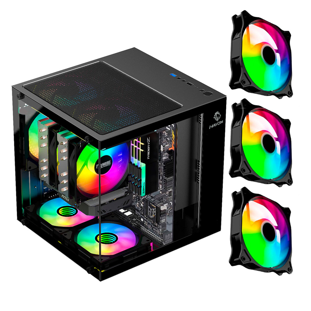 Mini Gabinete Gamer GB1787 Preto com 3 Fans RGB Micro-ATX