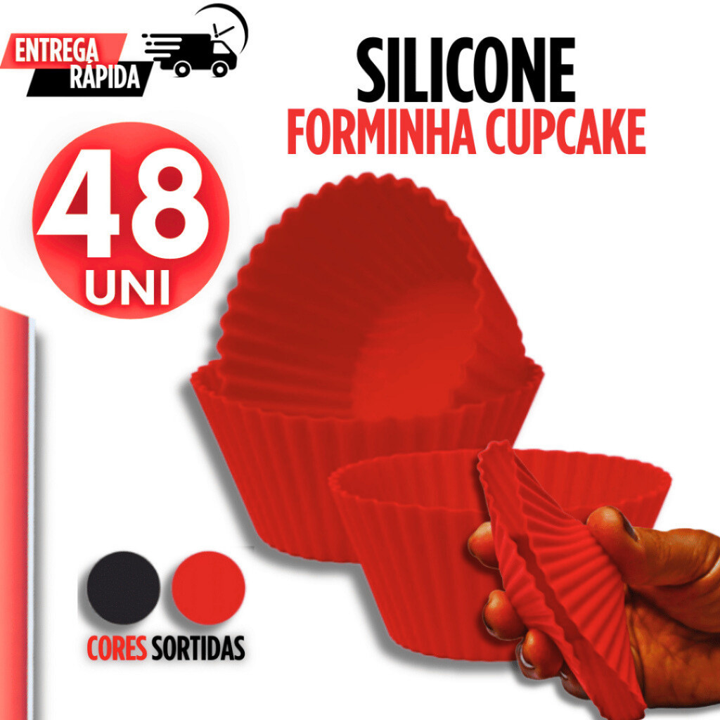 Kit 48 Peças Forminha De Silicone Forma Assadeira Para Cupcake Capcake Mini Bolo Cozinha Air Fryer