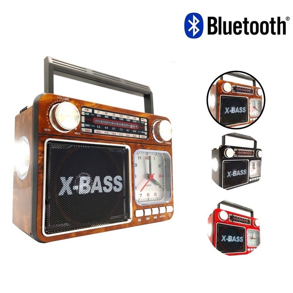 Rádio Portátil Bluetooth Am Fm Sw Usb Cartão Sd Mp3 Lanterna Relógio Le-666/AD-8963
