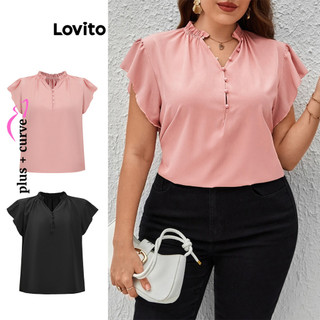 Lovito Blusa com Babado e Botões Simples e Elegante Tamanho Grande para Mulheres LBL08199(Multicolorido) em Oferta na Shopee