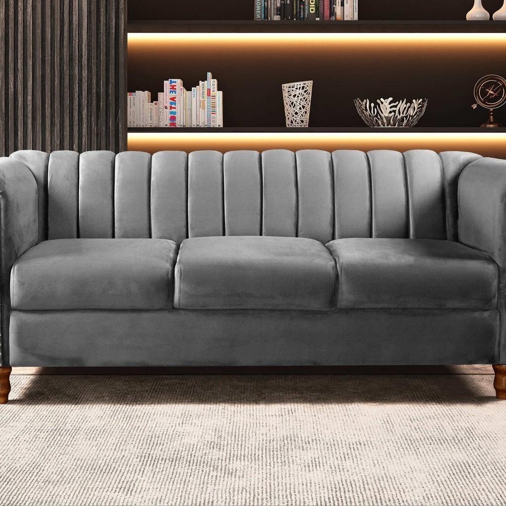 Sofá Chesterfield Realeza 3 Lugares Decoração Retrô Grafite/Cinza em Oferta na Shopee