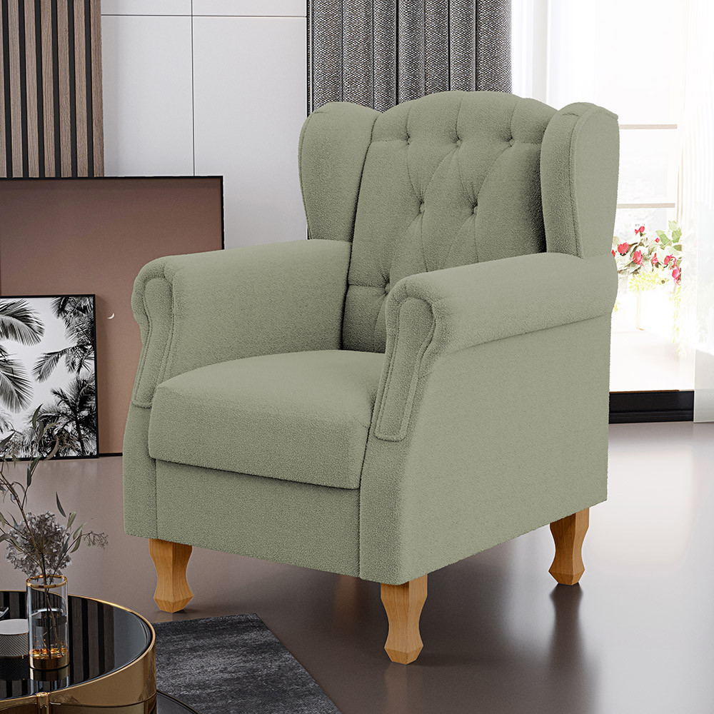 Poltrona Decorativa Para Sala de Estar Yara P02 Bouclê Oliva - Lyam Decor em Oferta na Shopee