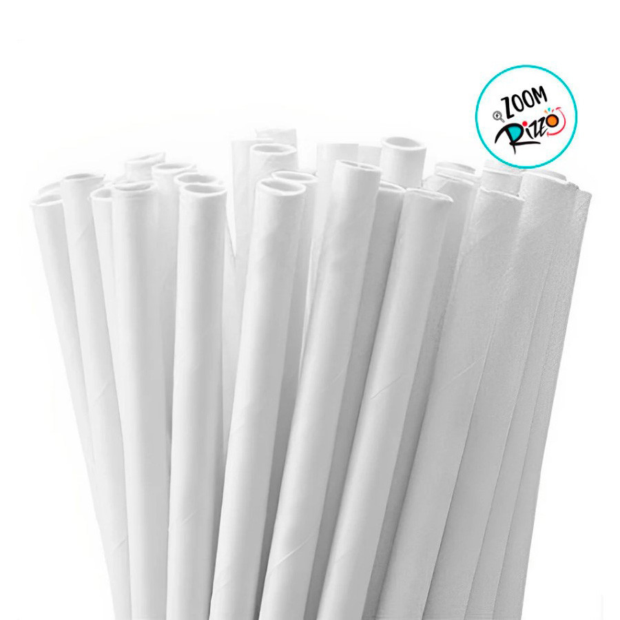 Canudo de Papel Liso - Branco - 22cm - 100 unidades - Cromus - Rizzo - Home & Living