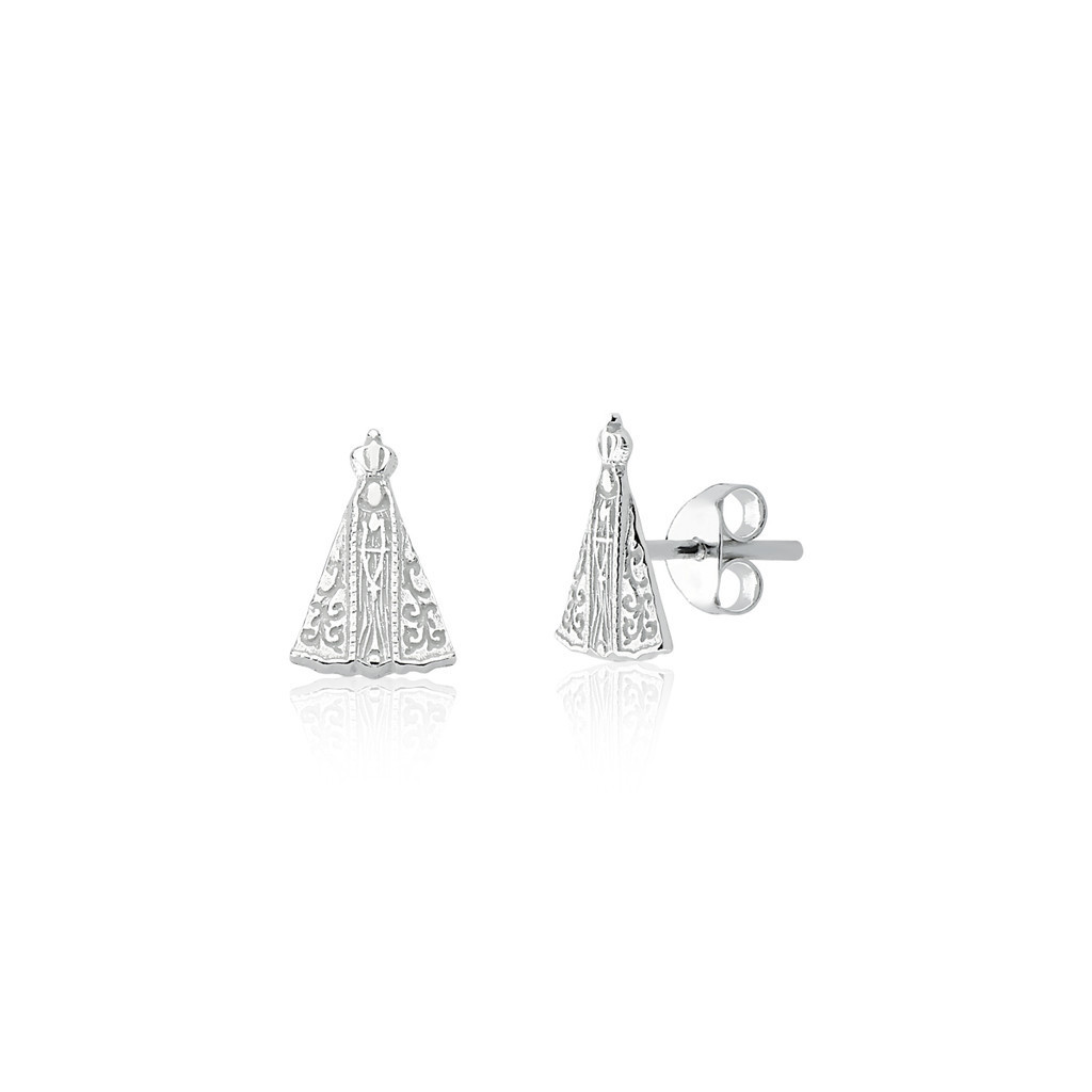 Brinco prata 925 Nossa Senhora Aparecida - 6mm x 10mm prata original - Fashion Accessories