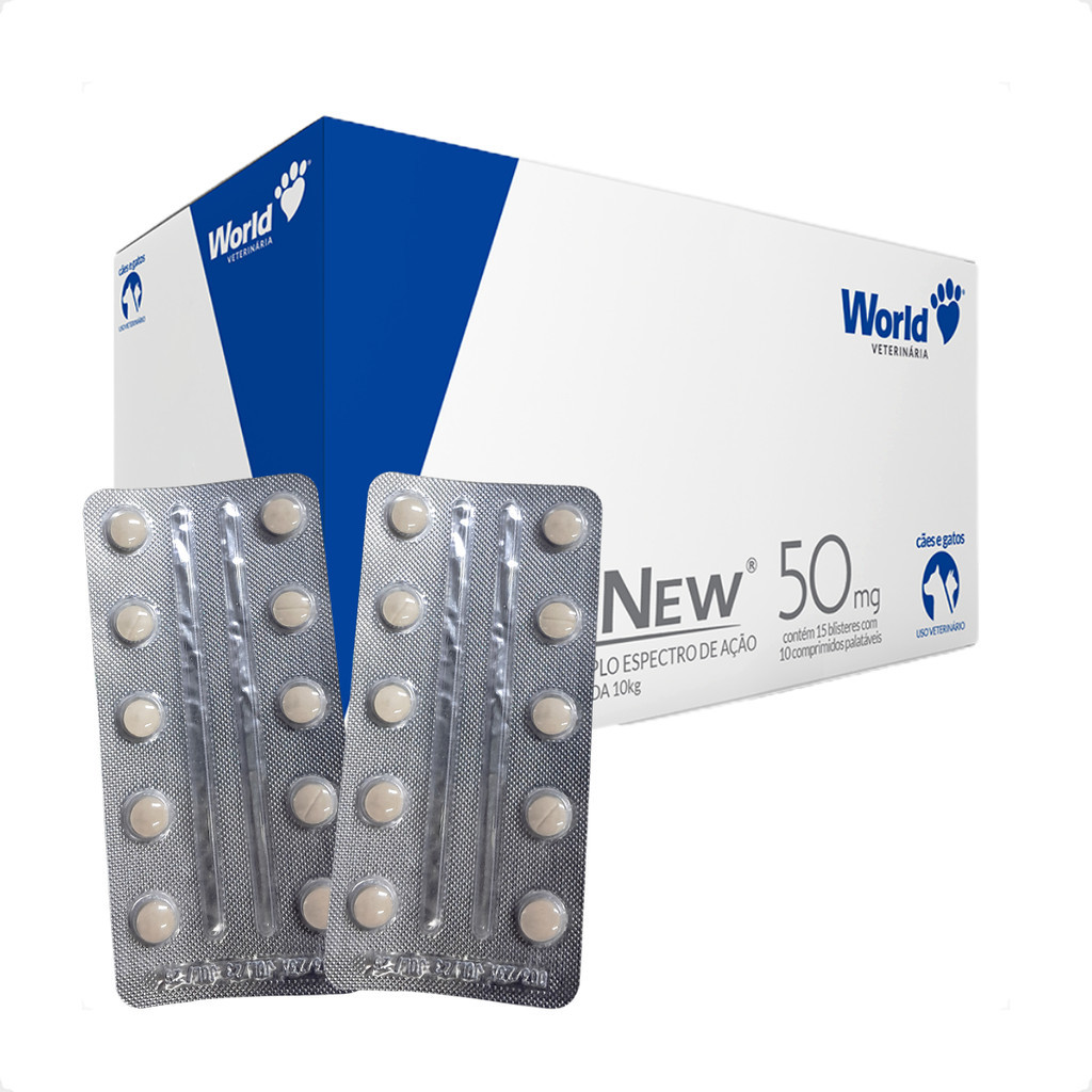 Kit 2 EnroNew 50mg World para Cães e Gatos até 10kg - Blíster 10 Comprimidos