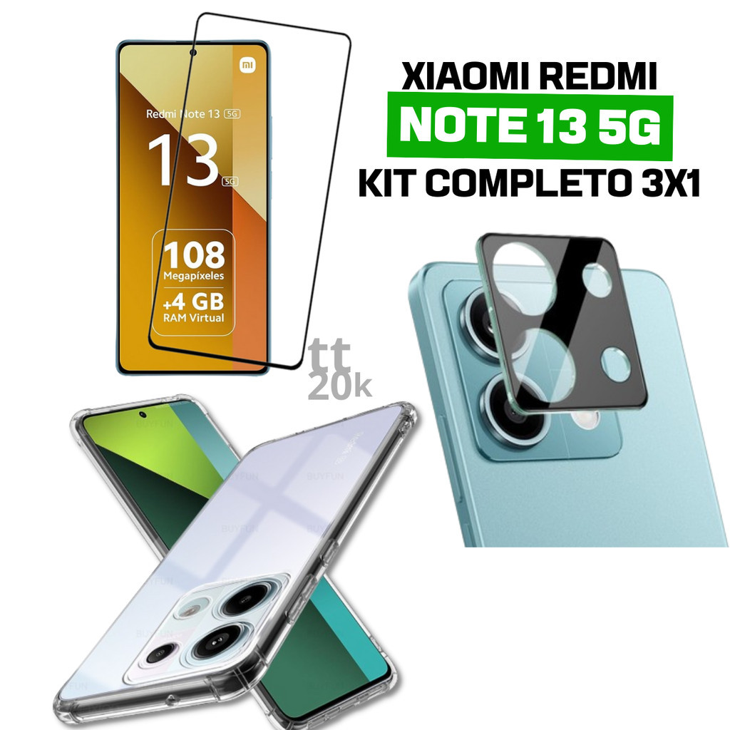 Kit Blindado Redmi Note 13 5G Película Vidro 3D + Capinha Tranpsrante + Proteção Da Lente + Kit Aplicação em Oferta na Shopee