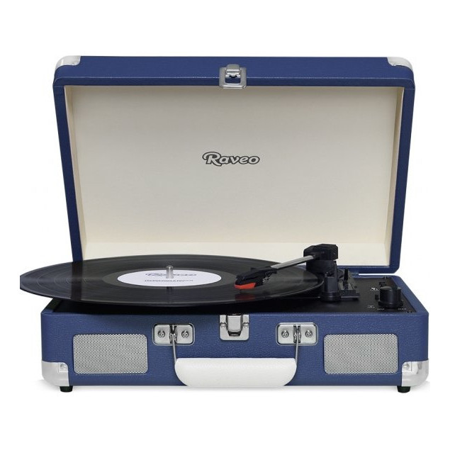 Vitrola Raveo Sonetto Chrome Navy Retro Toca Discos Vinil Bluetooth Vintage