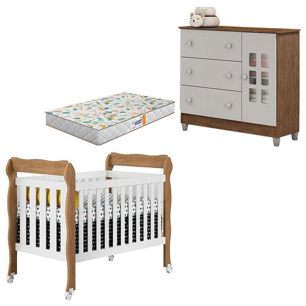 Berço Lila E Cômoda Mariah Branco Acetinado Amadeirado Com Colchão Gazin - Carolina em Oferta na Shopee