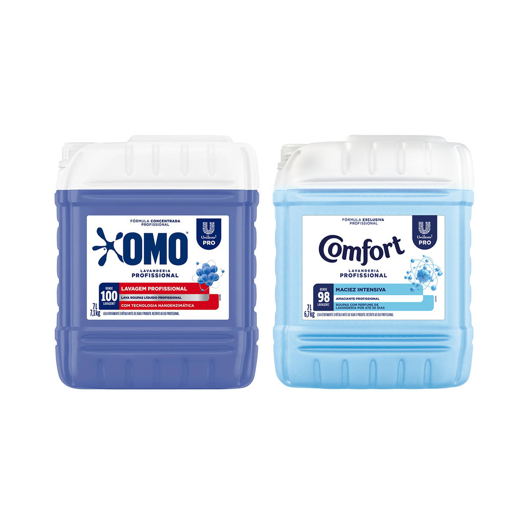 Kit Lavandeira: Lava Roupas Líquido Lavanderia Pro Omo 7L + Amaciante Lavanderia Pro Comfort 7L
