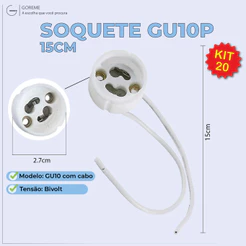 Kit 20 Soquete p/ Lâmpada Gu10 15CM Dicroica com cabo Bivolt