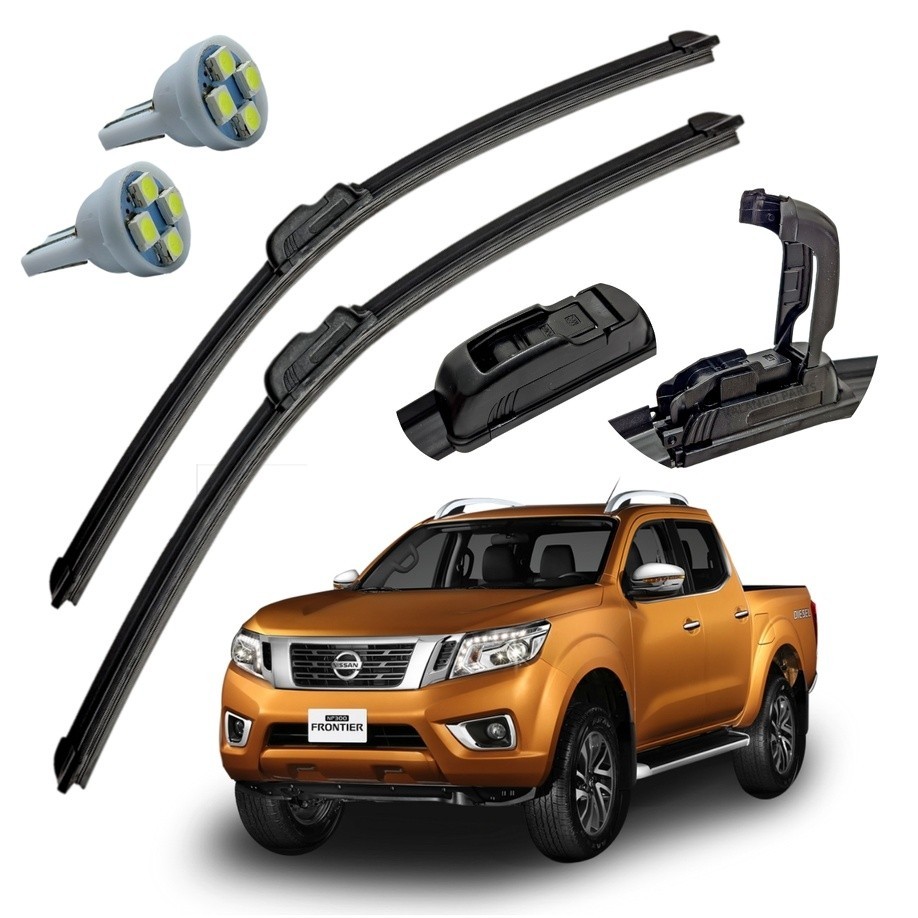 Kit Par Palheta Limpador Parabrisa Nissan Frontier 2017 Em Diante + Pingo T10 Silicone Dianteiro