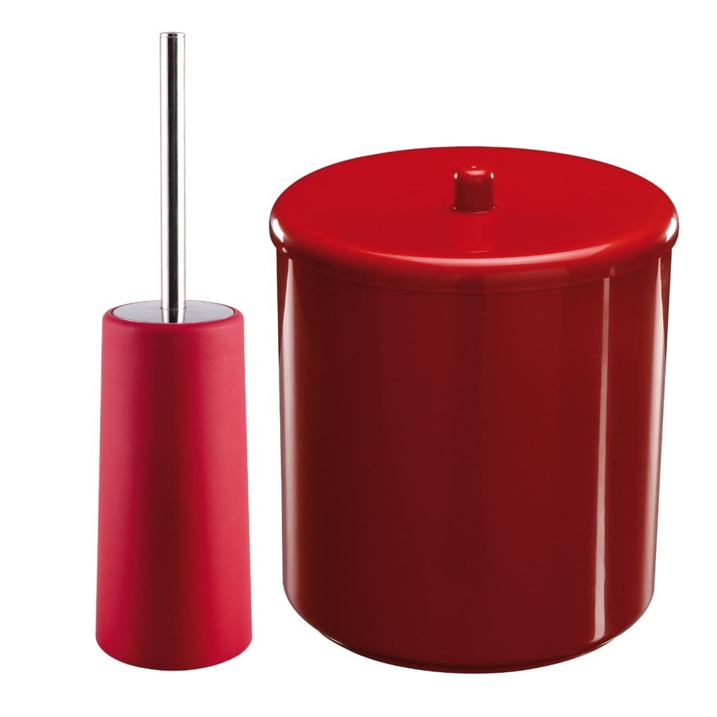 Kit Lixeira 6L Redonda com Tampa e Escova Sanitária com Suporte para Banheiro Astra Vermelho Conjunto Banheiro Casa