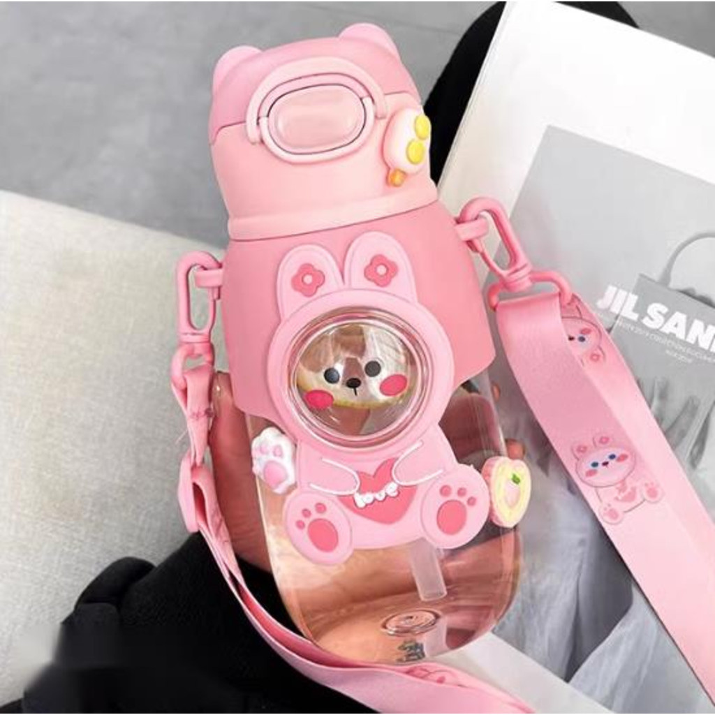 Garrafa De Coelho Água Infantil Criança Portátil Com Canudo 600ml