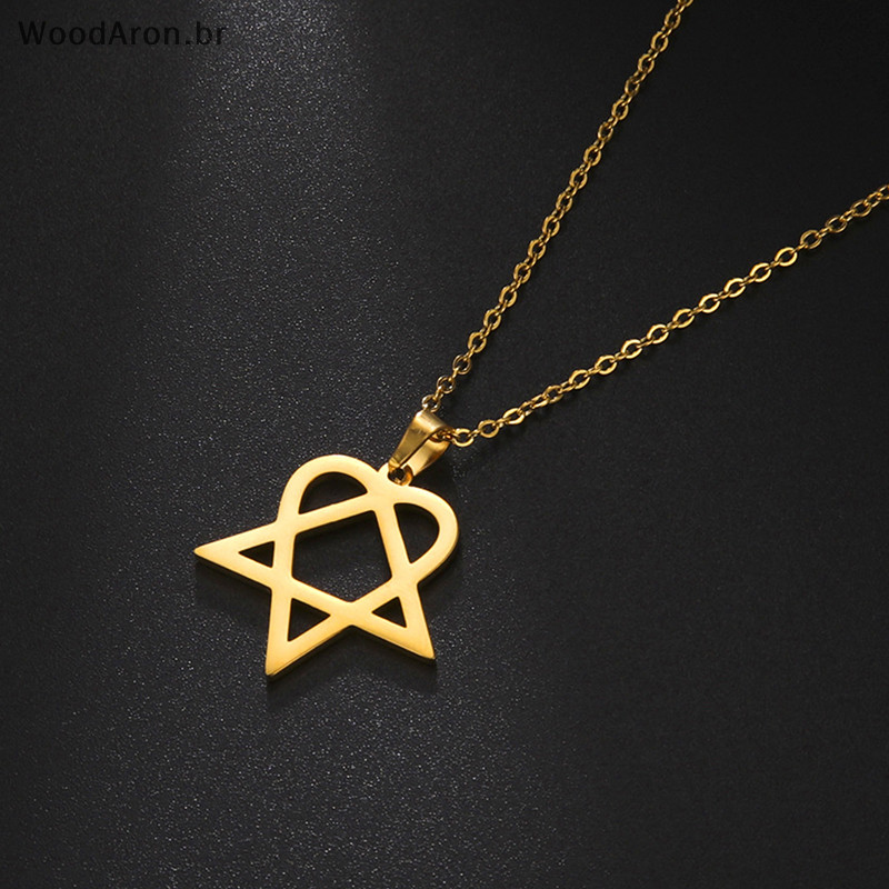 WoodAron Clássico Simples Heartagram Star Heart Pingente De Aço Inoxidável Colar De Jóias br