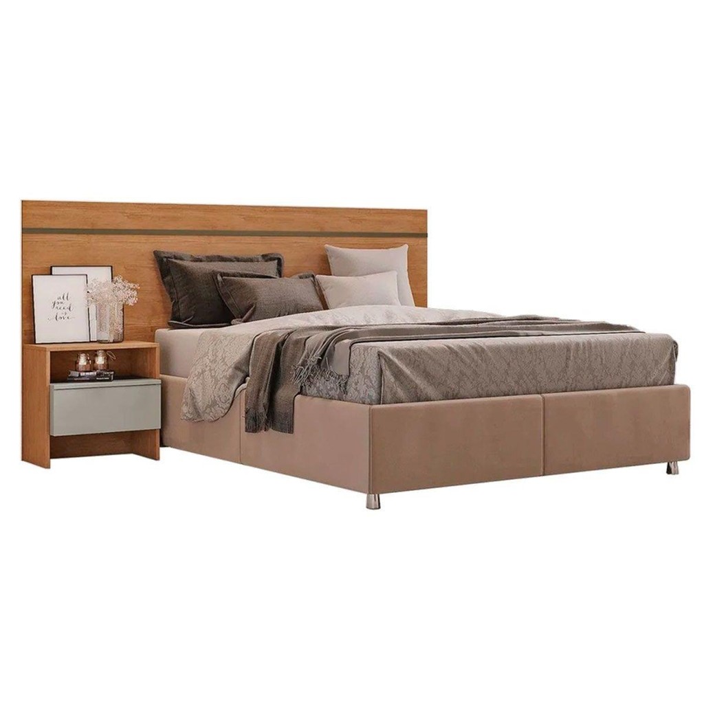 Cabeceira Cama Box Madeirado Freijo Cumaru c/ Fendi Casal Prime 1 Mesa c/ 1 Gaveta Freijo Cumaru c/ Fendi - Novo Horizonte - Home & Living