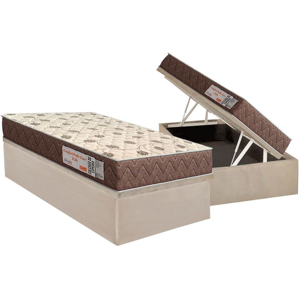 Conjunto Box Baú Solteiro: Colchão Espuma Orthoflex D28 Comfortpedic + Base CRC Suede Clean(88x188) em Oferta na Shopee