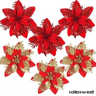 10/5/1pcs 14cm Glitter Flores De natal Artificiais Brilhantes Decoração Árvore Feliz Ano N...