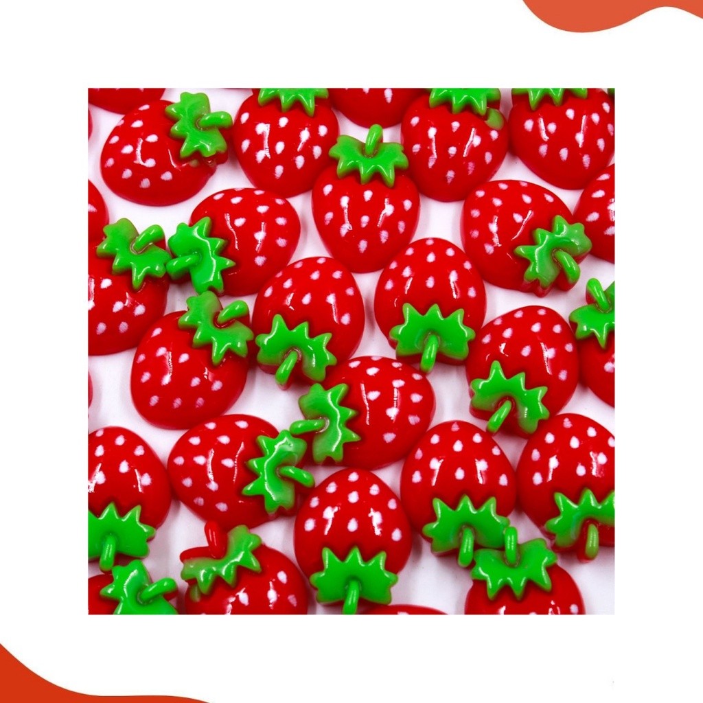 Aplique Morango em Resina 16X19mm com 10 Peças Colagem Customização Scrapbook