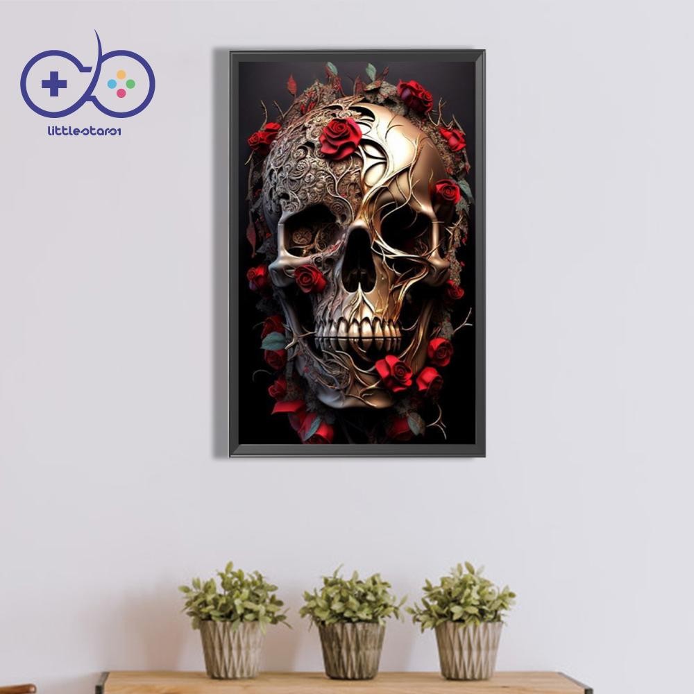 Kit De Pintura 5D DIY Full Round Drill Diamond Skull Decoração De Casa Arte Artesanato 30x50cm [littlestars1 . br]