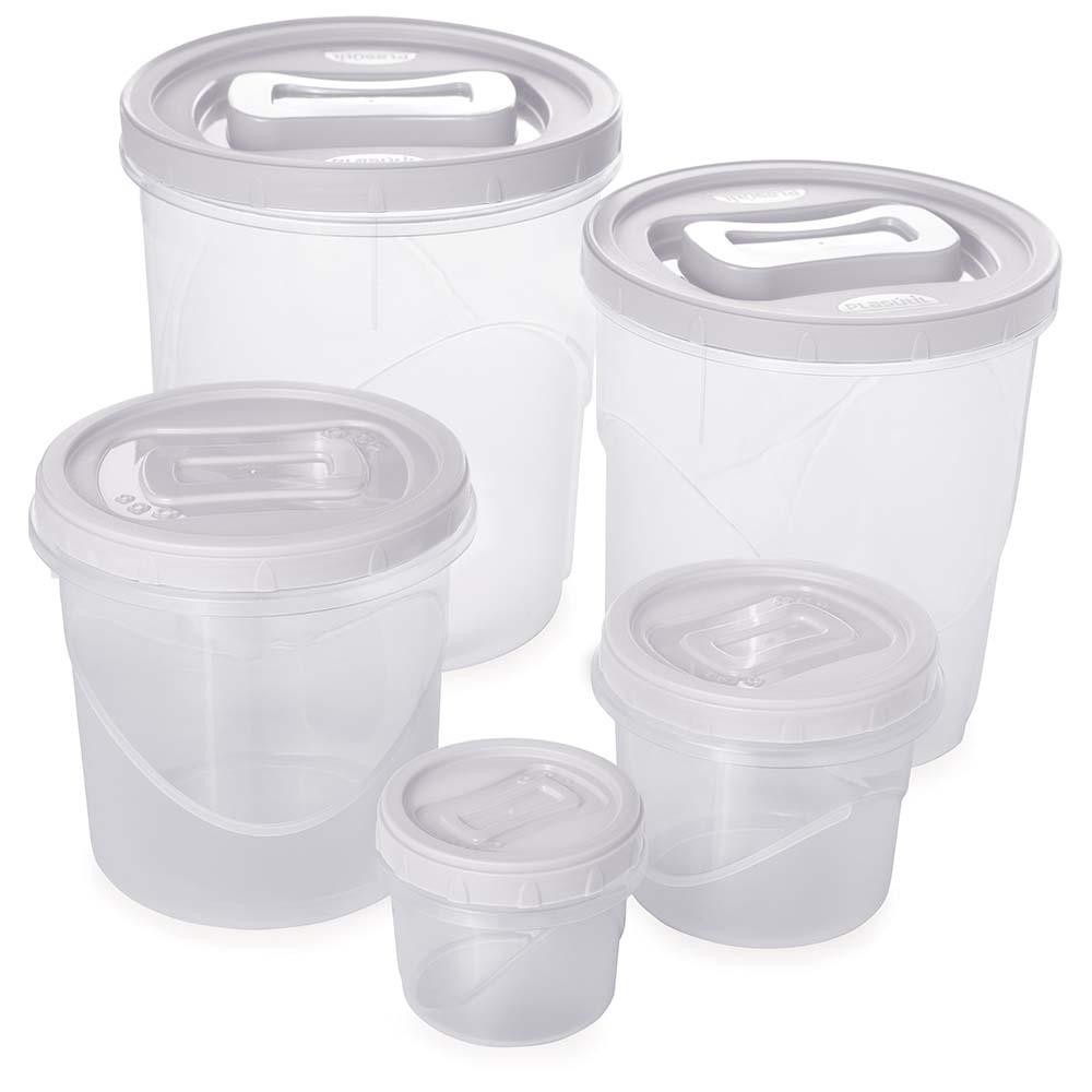 Kit 5 Potes Porta Mantimentos Médios Redondo Branco Plasútil em Oferta na Shopee