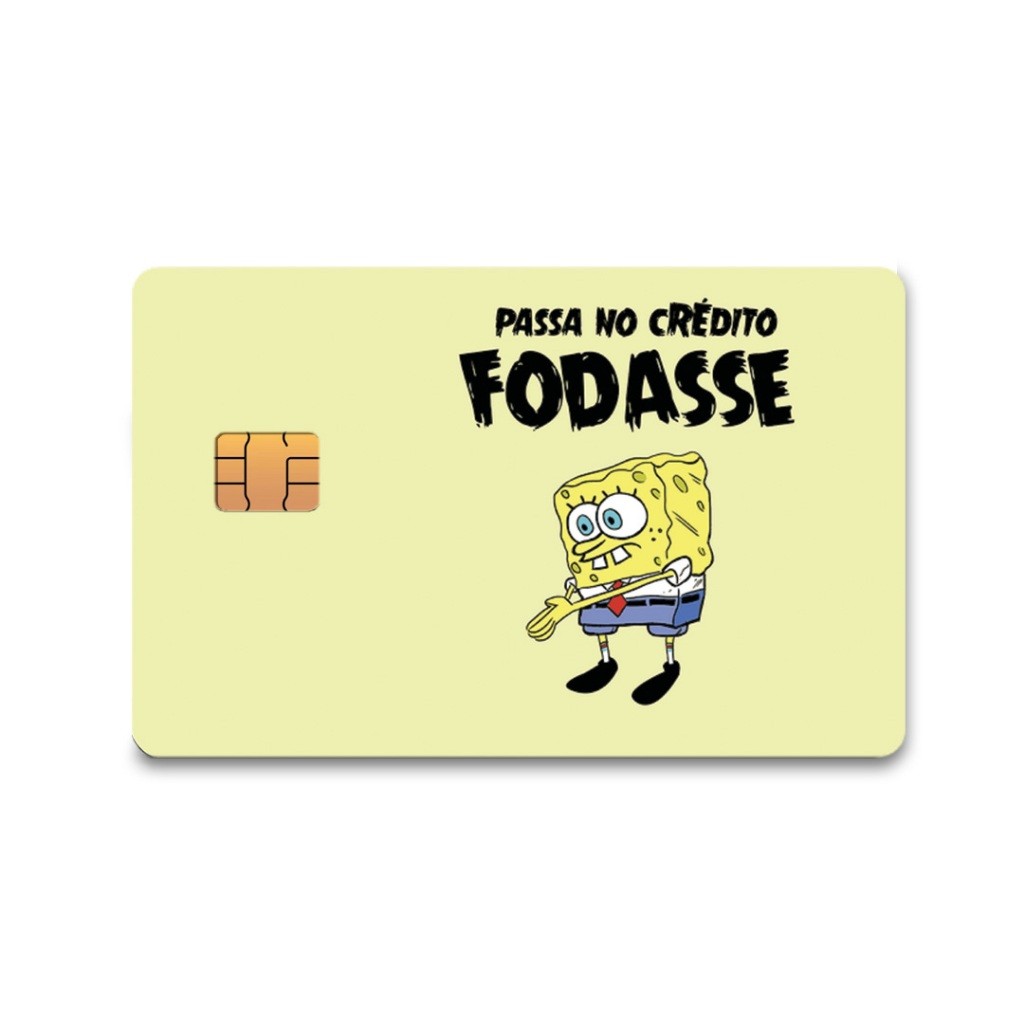 Skin Adesiva Bob Esponja Passa no Crédito Adesivo Para Cartão de Crédito e Débito Adesivo Removível 1 Unidade Frente