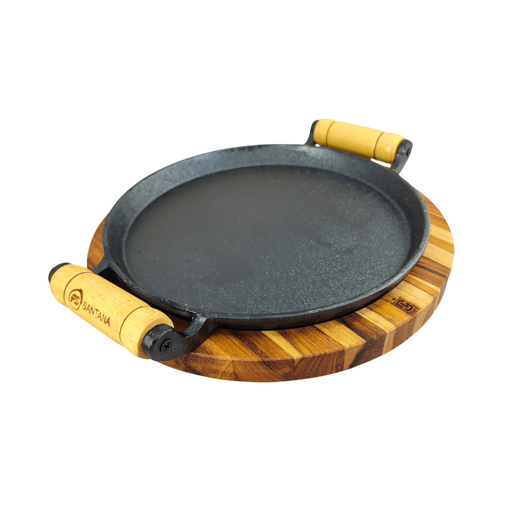 Conjunto Bifeteira De Ferro Fundido E Suporte Madeira Frigideira 2 Alças Cabos Preparar Servir Kit em Oferta na Shopee