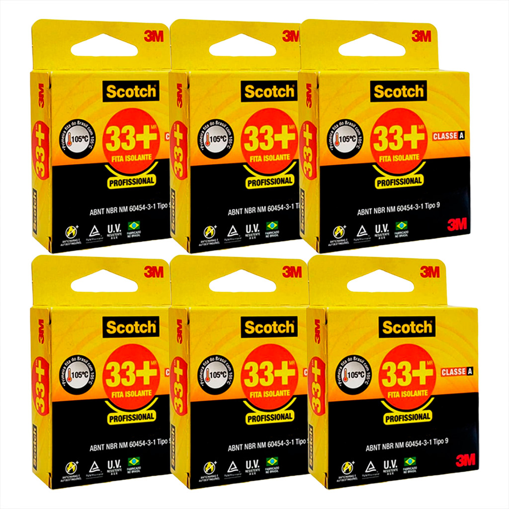 Caixa C/6 Fita Isolante 3m 33+ Scotch 19mmx5m Alta Temperatura