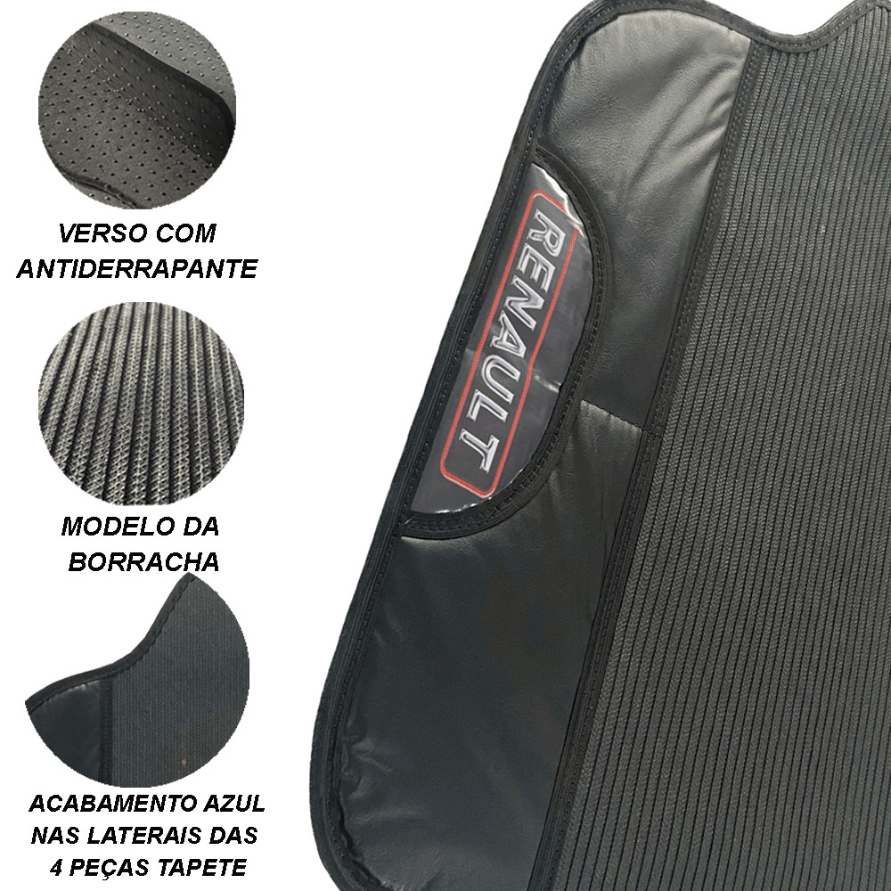 TAPETE EMBORRACHADO UNIVERSAL 4 PEÇAS UM LOGO COM NOME LOGO EMBLEMA PERSONALIZADO DA MONTADORA RENAULT KWID SANDERO LOGAN CLIO DUSTER TODOS