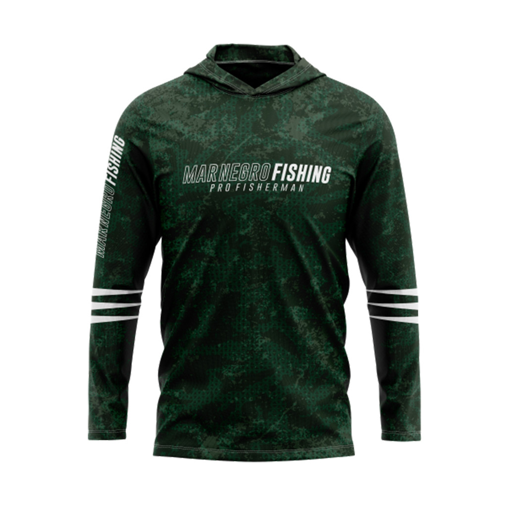 Camiseta de Pesca Mar Negro Fishing Sublimada com Capuz Estonada Verde - Masculina