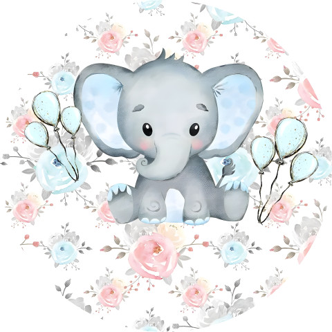 NOVO Painel Festa Infantil Redondo Elefantinho Aquarela Floral Balões Rosa e Azul + Arco, Suporte incluso. Fazemos personalizado com qualquer tema. Confeccionado em Lona fosca, impressão de alta resolução. cenário , p/ Decoração
