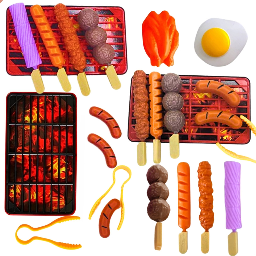 Churrasqueira Infantil De Brinquedo Com Espetinhos Alimentos E Acessórios Para Brincar De Fazer Churrasco