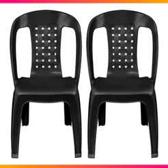 Kit 2 Cadeiras Plástica Preta Bistrô P/até 154kg Resistente