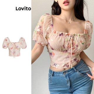 Lovito Blusa casual ditsy floral franzida plissada para mulheres L104ED503 em Oferta na Shopee