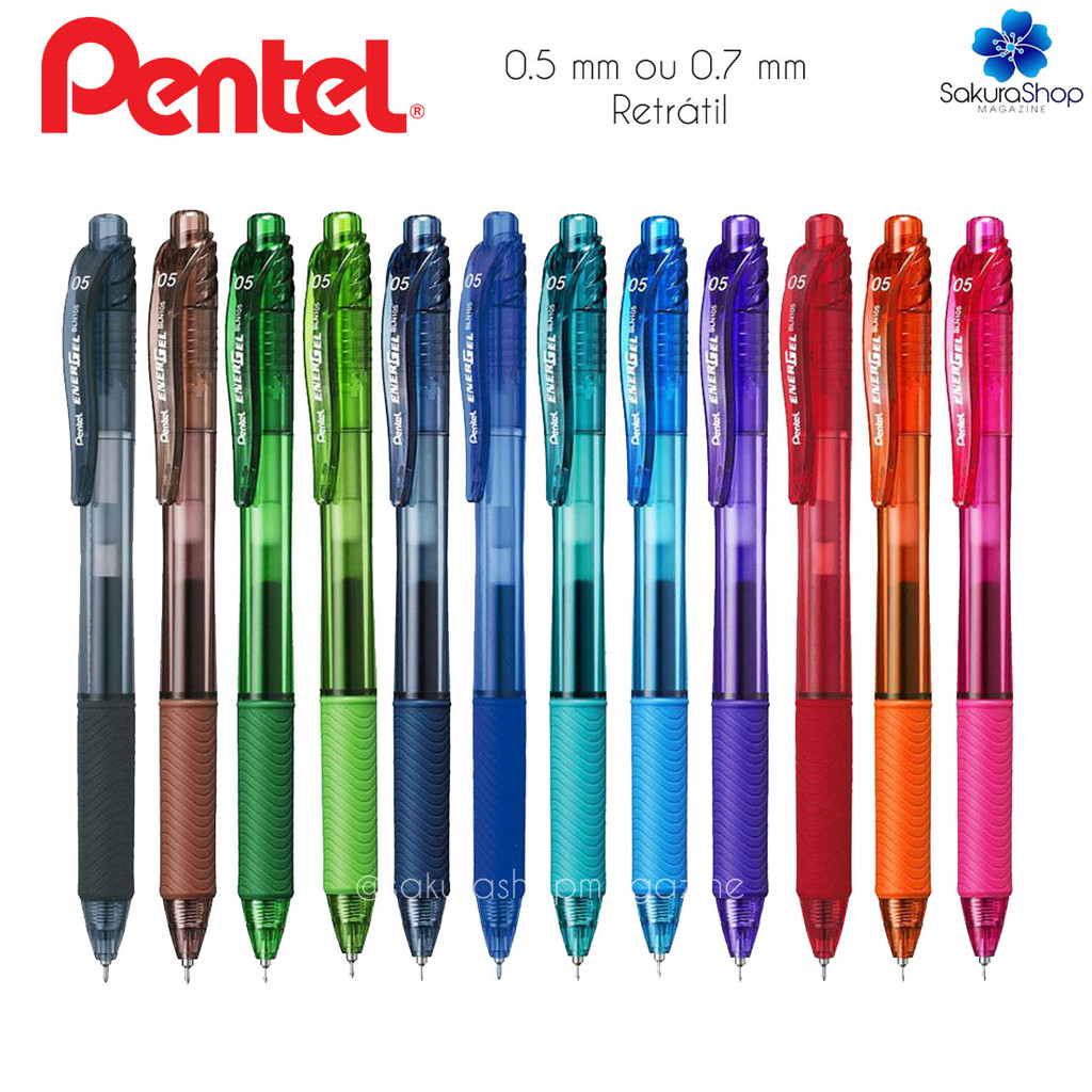 Caneta Gel PENTEL Energel X RT Retrátil 0.5mm e 0.7mm Seca Rápido