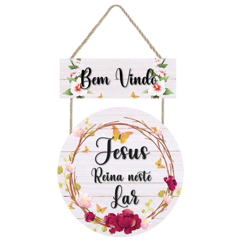 Placa decorativa  Bem vindo Jesus neste lar PL299 em Oferta na Shopee