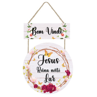 Placa decorativa  Bem vindo Jesus neste lar PL299 em Oferta na Shopee