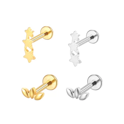 2PCS Kit Piercing Helix Conch Tragus Labret Titânio Pvd Estrelas