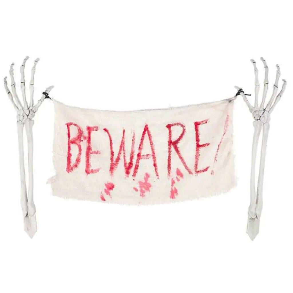 Decoração Festa Halloween de Jardim Placa Esqueleto Beware