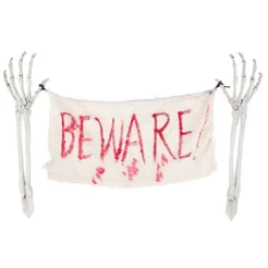 Decoração Festa Halloween de Jardim Placa Esqueleto Beware