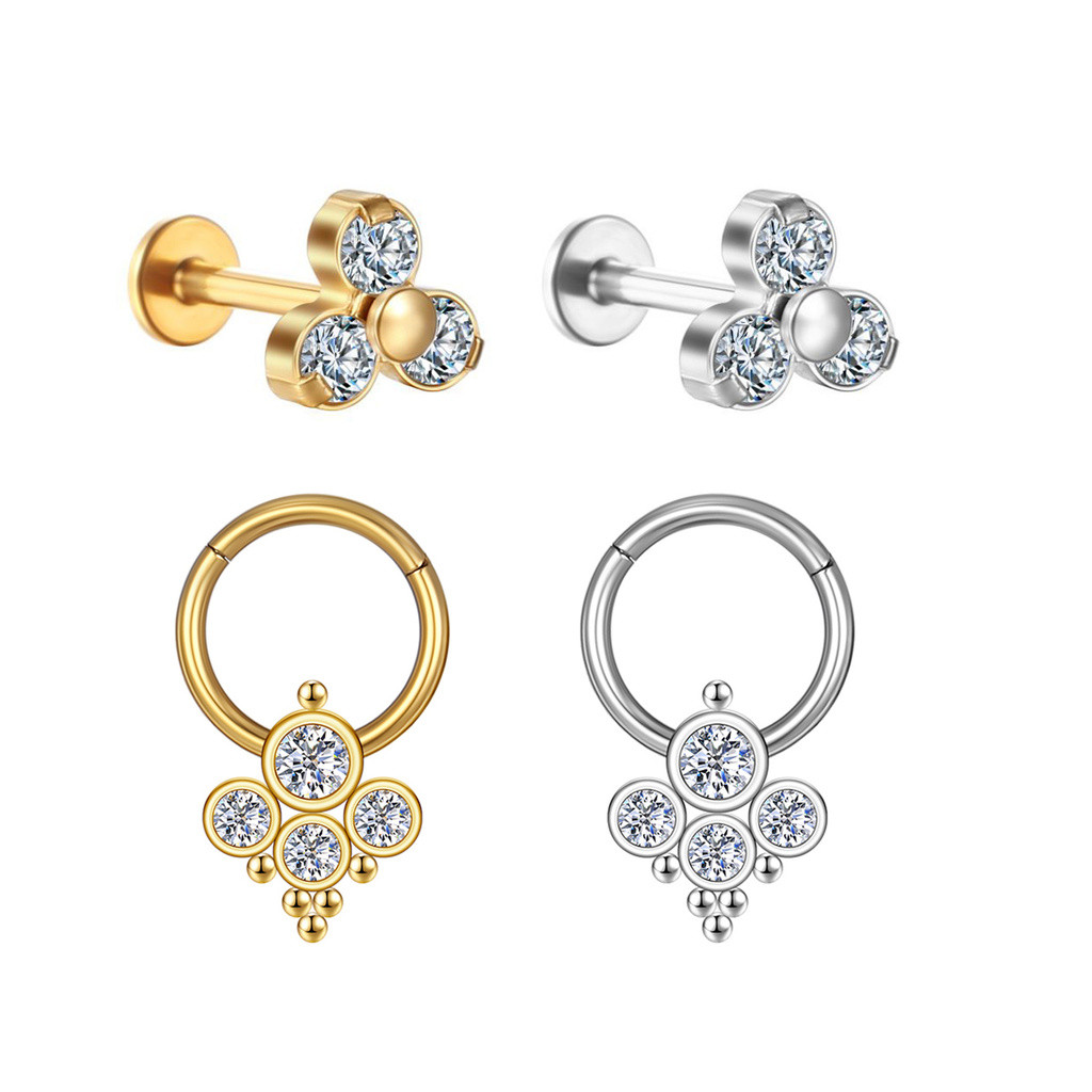 2PCS Kit Piercing Labret Aço Cirúrgico PVD 6 Pedras Strass / Helix, Tragus, Conch, Nariz, Boca-Medusa e Outros em Oferta na Shopee