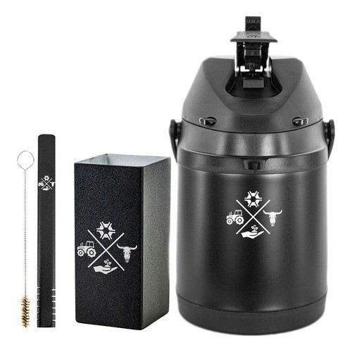 Kit Tereré Copo Bomba Garrafa Térmica Preto 2.5l - Agro
