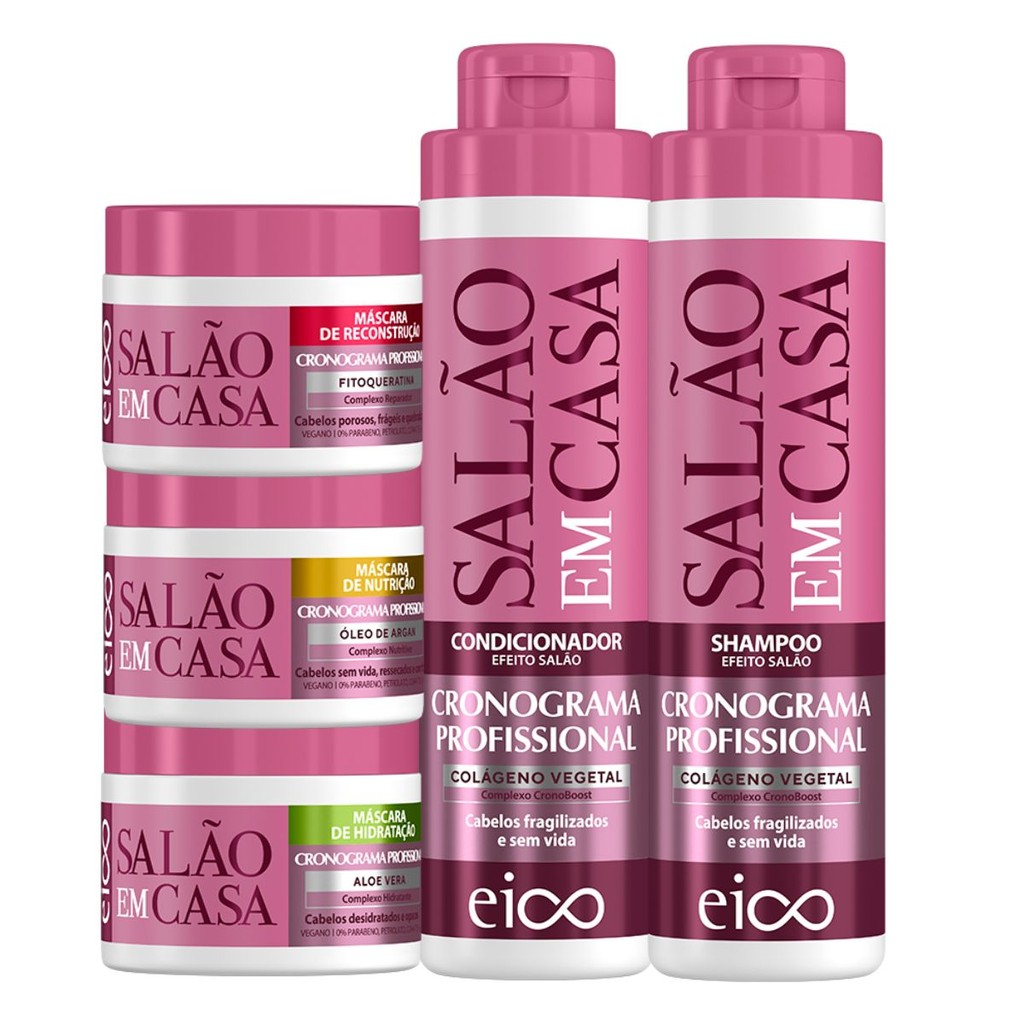 Eico Salão Em Casa Cronograma Shampoo Condicionador 800ml + Máscara Hidratação Nutrição Reconstrução em Oferta na Shopee