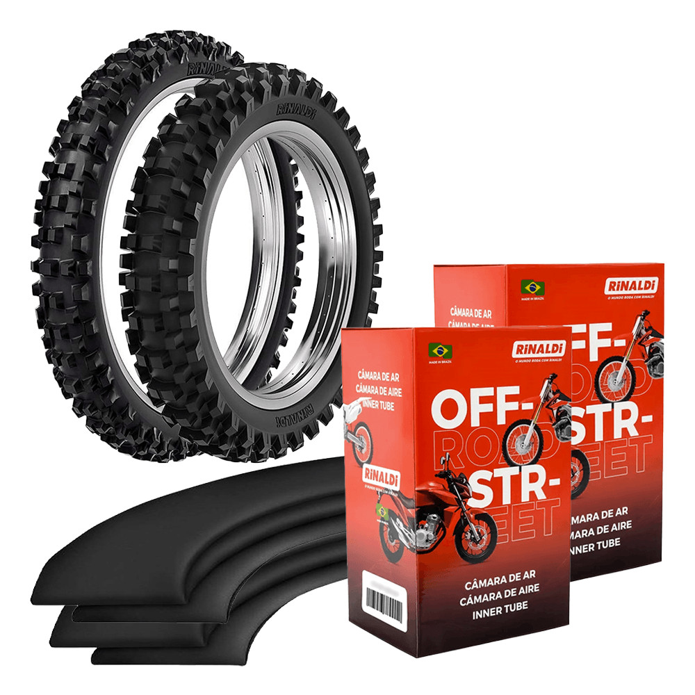 Par Pneu Yz 250F Cross Trilha 100/90-19 + 80/100-21 Rw33 Rinaldi + Câmaras