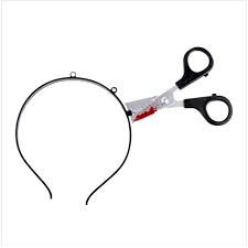 Arquinho Tesoura Zumbi Com Sangue Falso Halloween Tiara Fantasia Cosplay Terror Sexta-feira 13