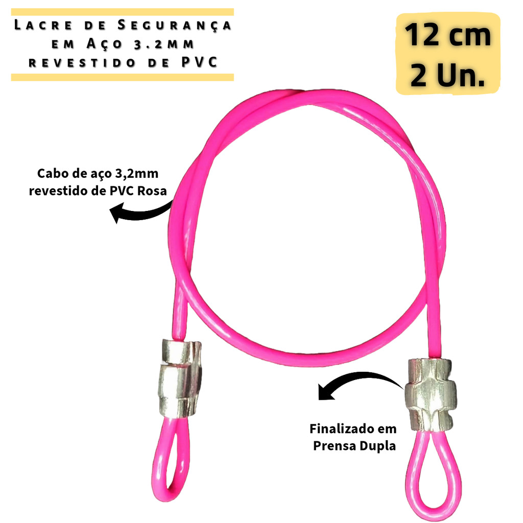 2 Lacres 12cm Cabo de Aço Revestido PVC ROSA Estrobo Trava Capacete Bike Mala Mochila Security Travel Bag