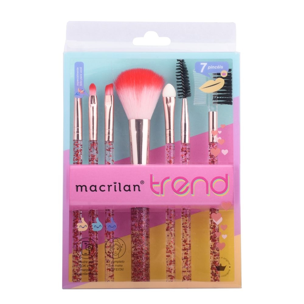 Kit com 7 Pinceis para Maquiagem Macrilan Trend - MT09
