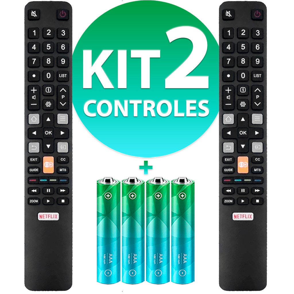 Imagem Kit Controle Remoto Compatível Com Tv Tcl Smart Rc802n Netflix