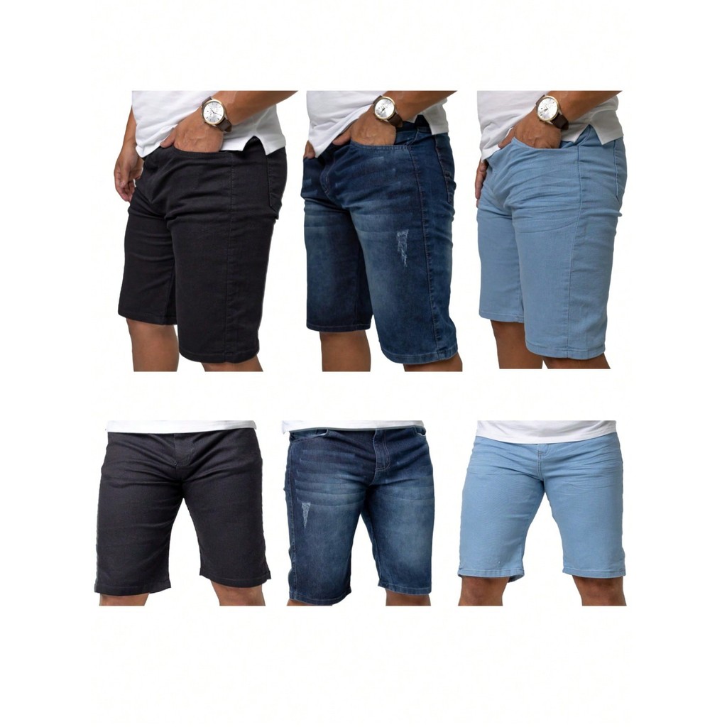 Kit Bermuda Jeans Masculina Com Lycra Stretch Super Conforto - Presente de Natal